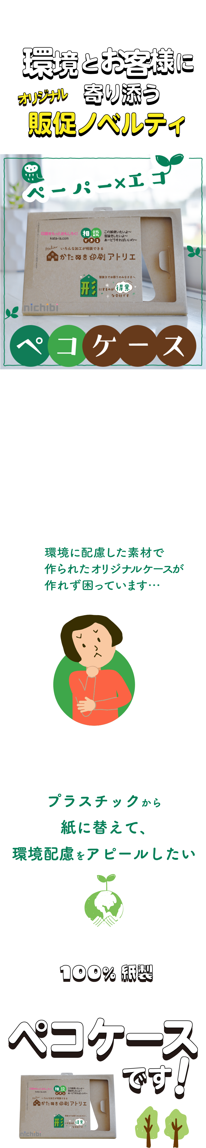 お客様からこんなお悩みの声が…環境に配慮した素材で作られたオリジナルケースが作れず困っています…そんなご要望にお応えしてできたのがペコケースです！『ビンゴdeアンケート®︎』に続くオリジナル商品第二弾！環境とお客様に寄り添うオリジナル販促ノベルティ