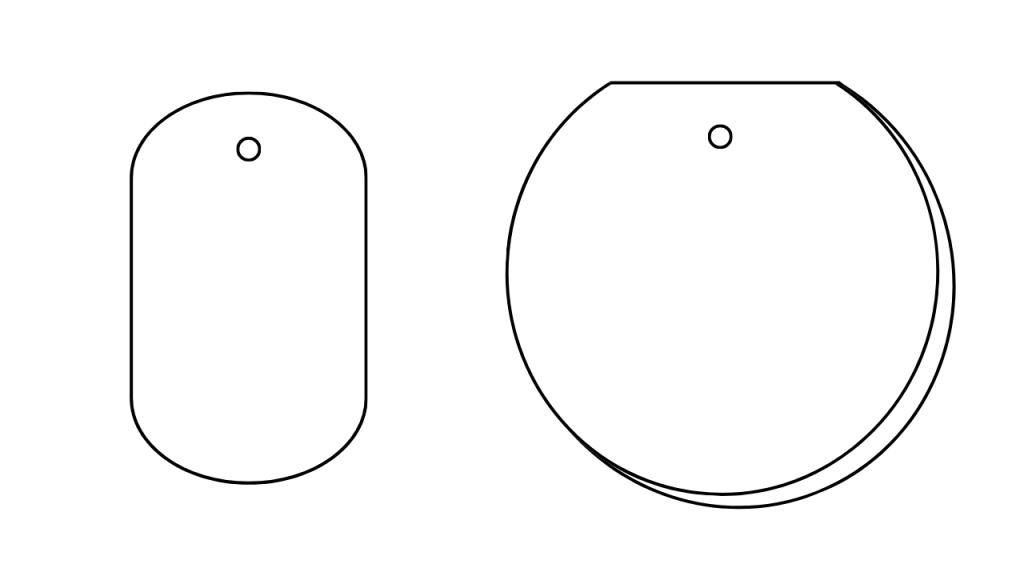 かたぬき印刷アトリエの型抜き商品タグで人気の形、小判型の例と二つ折りした丸型の例