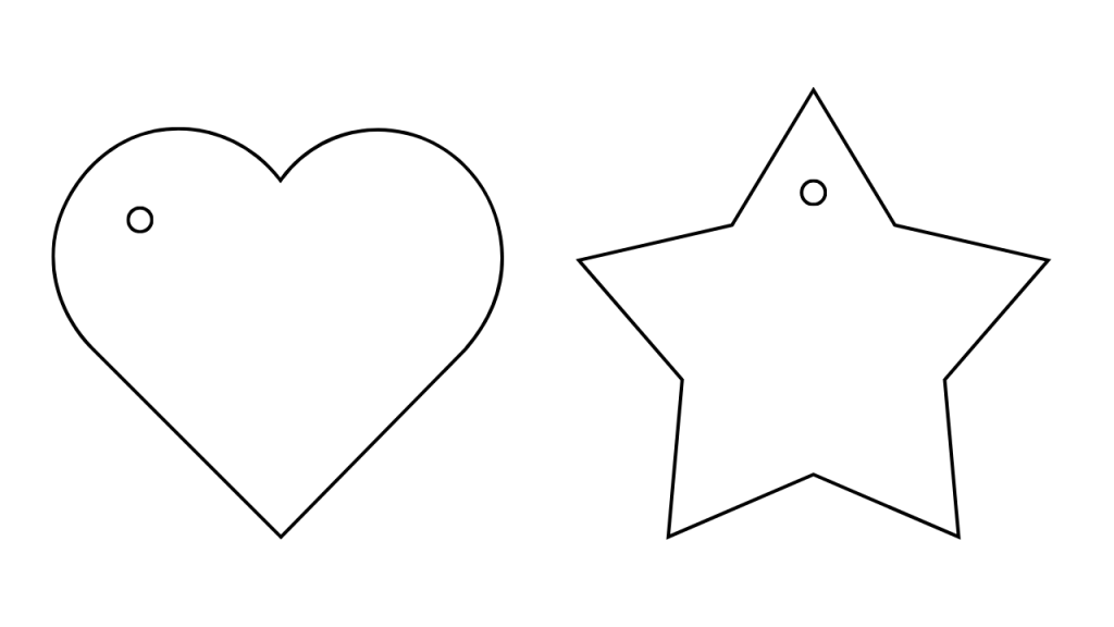 かたぬき印刷アトリエの型抜き商品タグで人気の形、ハート型や星形などモチーフの形の例